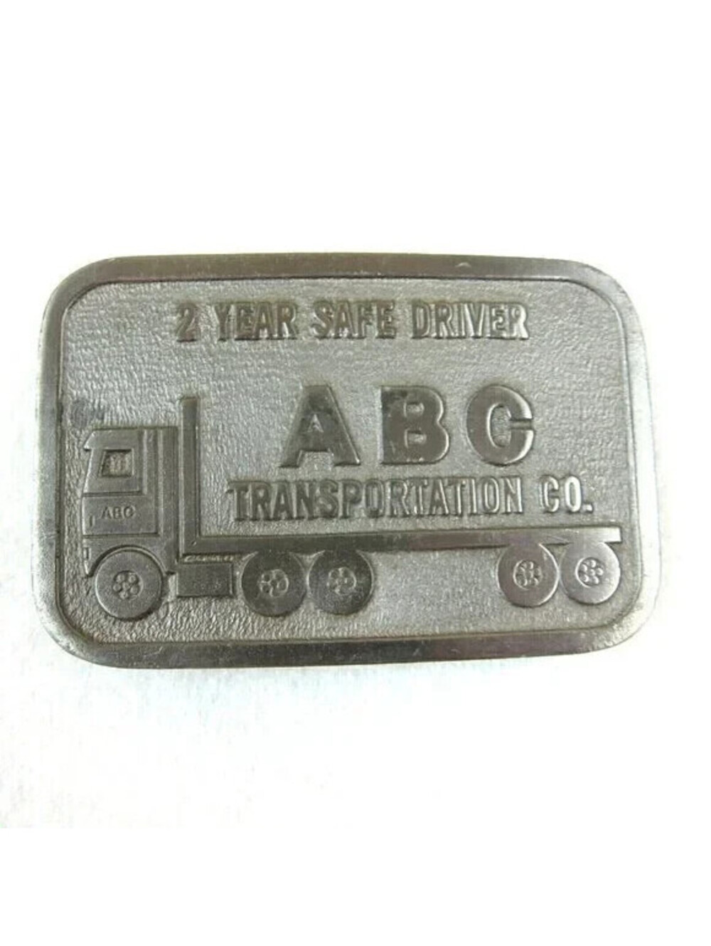Vintage Belt Buckle ABC Transportation Co Silvertone Metal Truck Driver Trucking